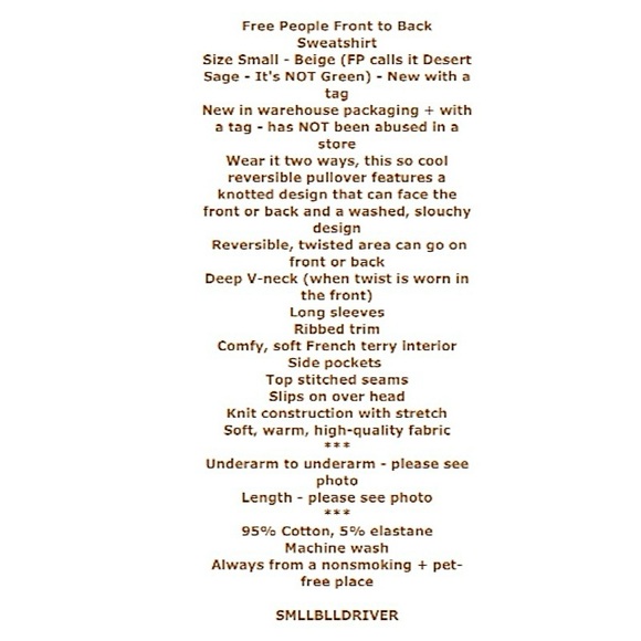 Free People Front to Back Sweatshirt Small 2 4 French Terry Twisted WEAR 2 WAYS - Picture 2 of 14